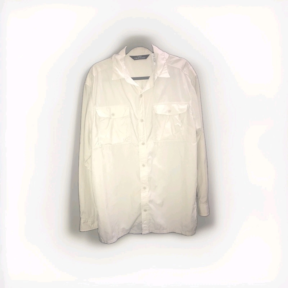 LL Bean Traveler Shirt Men Medium Regular Ripstop Outdoor Camp Long Sleeve Nylon